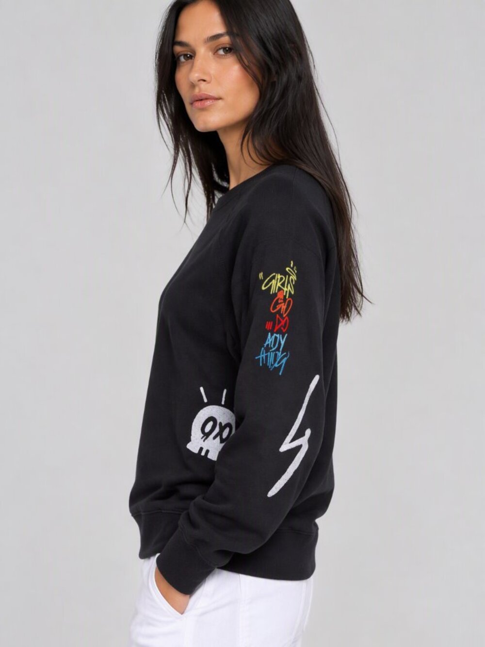 Zadig & Voltaire Upper Jormi Girls Can Do Anything Graphic Sweatshirt Black XS